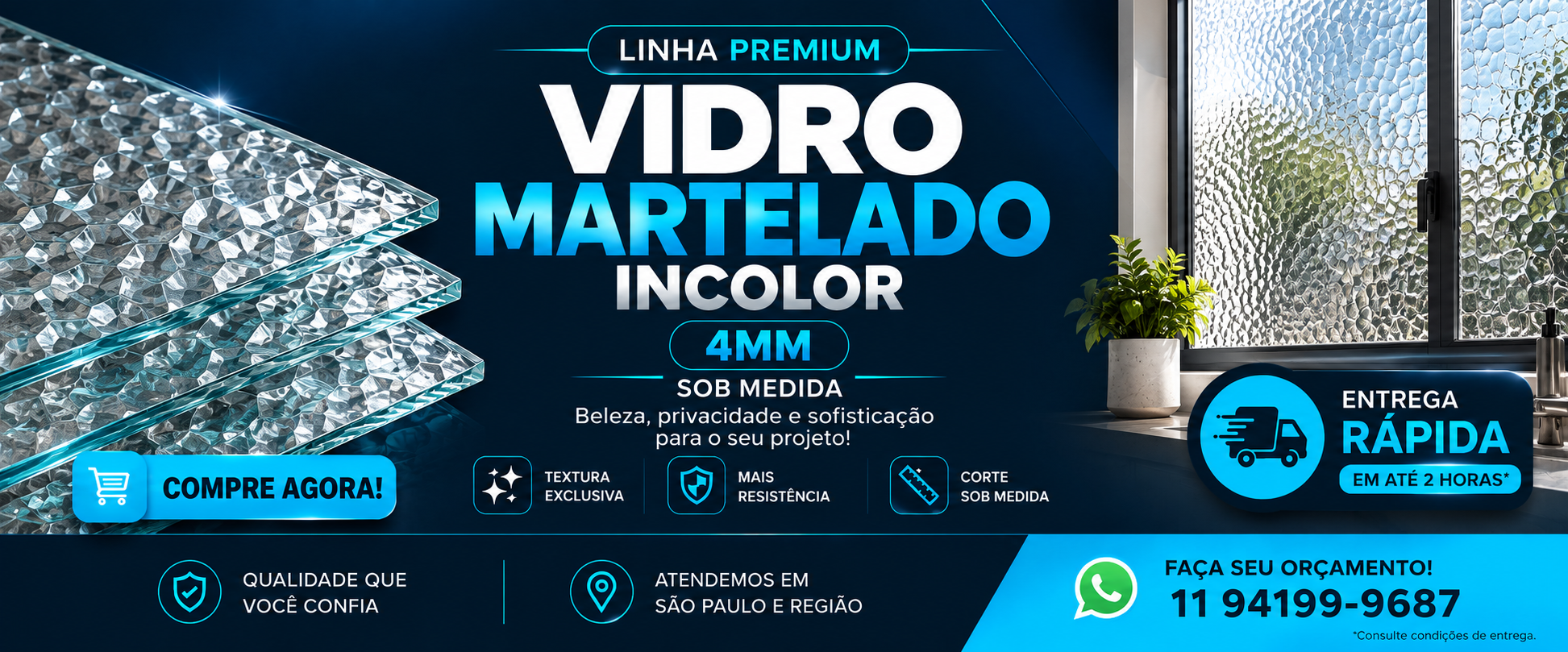 vidro martelado incolor sob medida